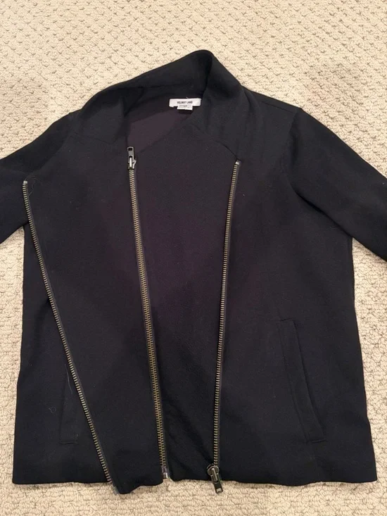 Helmut Lang Black Asymmetrical Zip Cotton Moto Jacket - Picture 5 of 11